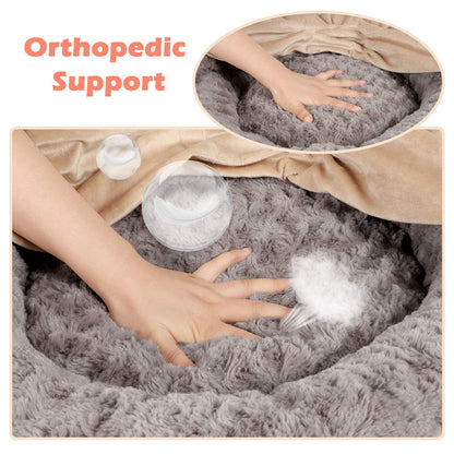 GASUR Small Dog & Cat Bed, 23'' Donut Pet Bed Mat with Hooded Blanket, Anti-Anxiety Burrow Cave Bed, Cozy Puppy Bed, Machine Washable, for Indoor Pets up to 20lbs