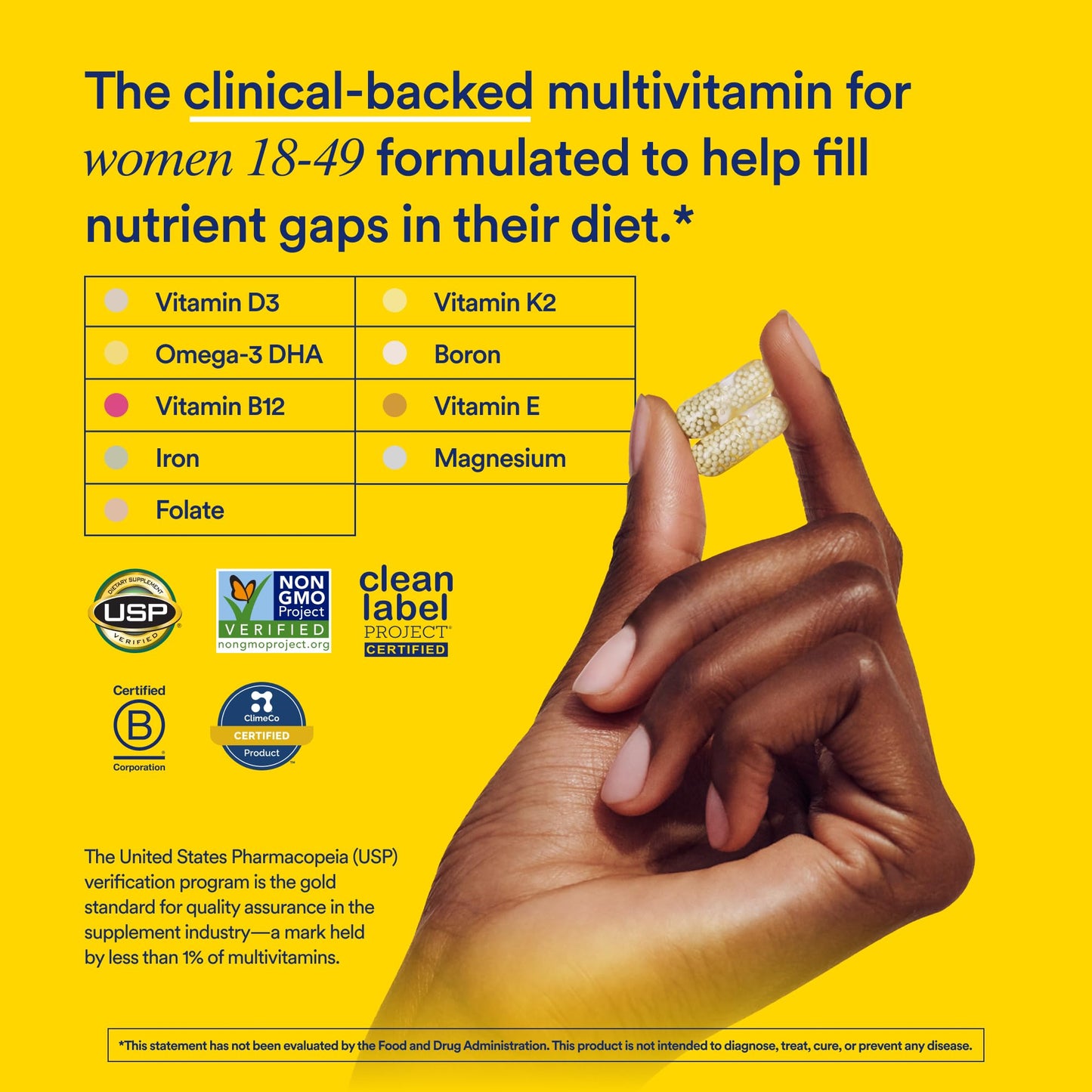 Ritual Multivitamin for Women 18+ with Vitamin D3 for Immune Support*, Omega 3 DHA, B12, Iron, Vegan, Gluten Free, Non GMO, USP Verified, 30 Day Supply, 60 Capsules