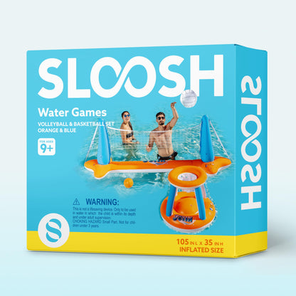 JOYIN Inflatable Pool Float Set Volleyball Net & Basketball Hoops, Floating Swimming Game Toy for Kids and Adults, Summer Floaties, Volleyball Court (105”x28”x38”)|Basketball (27.6”x23”),L-Orange