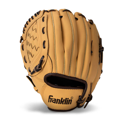 Franklin Sports Baseball + Softball Glove - Field Master Baseball + Softball Mitt - Youth Glove - Left Hand Throw - 10" - Camel Brown