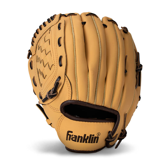 Franklin Sports Baseball + Softball Glove - Field Master Baseball + Softball Mitt - Youth Glove - Left Hand Throw - 10" - Camel Brown