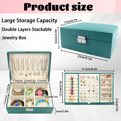 Homeanda Jewelry box 2 layer Jewelry box Leather Jewelry boxes for Women Girls Teens Jewelry organizer box Jewelry Storage box with lock(Green)