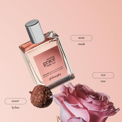 philosophy amazing grace ballet rose eau de toilette - dreamy & floral women's perfume - with notes of rose, lychee & musk - long lasting fragrance - 2 fl oz.