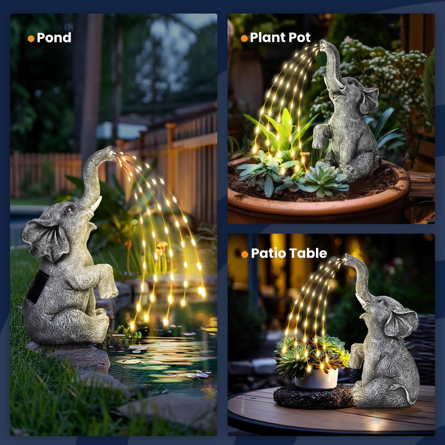 GIGALUMI Solar Garden Decor Upgraded Elephant Statues Outdoor, Birthday Gifts for Women Mom Grandma Senior Elder, Elephant Ornament for Balcony, Garden, Patio, Yard, Lawn (Twinkling Lights Only)