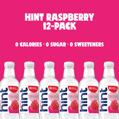 Hint Fruit-Infused Bottled Water, Raspberry - Sugar Free Flavored Water with Zero Calories, Naturally Flavored, and No Artificial Sweeteners - 16 Fl Oz (Pack of 12)