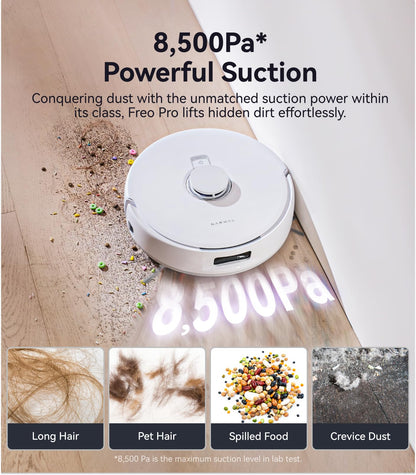 NARWAL Freo Pro Robot Vacuum and Mop Combo, Tangle Free Robot Mop, 8500Pa Powerful Suction, Self-Emptying, Auto Mop Washing, Auto Drying, Obstacle Avoidance, Ideal for Pet Hair and Hard Floor