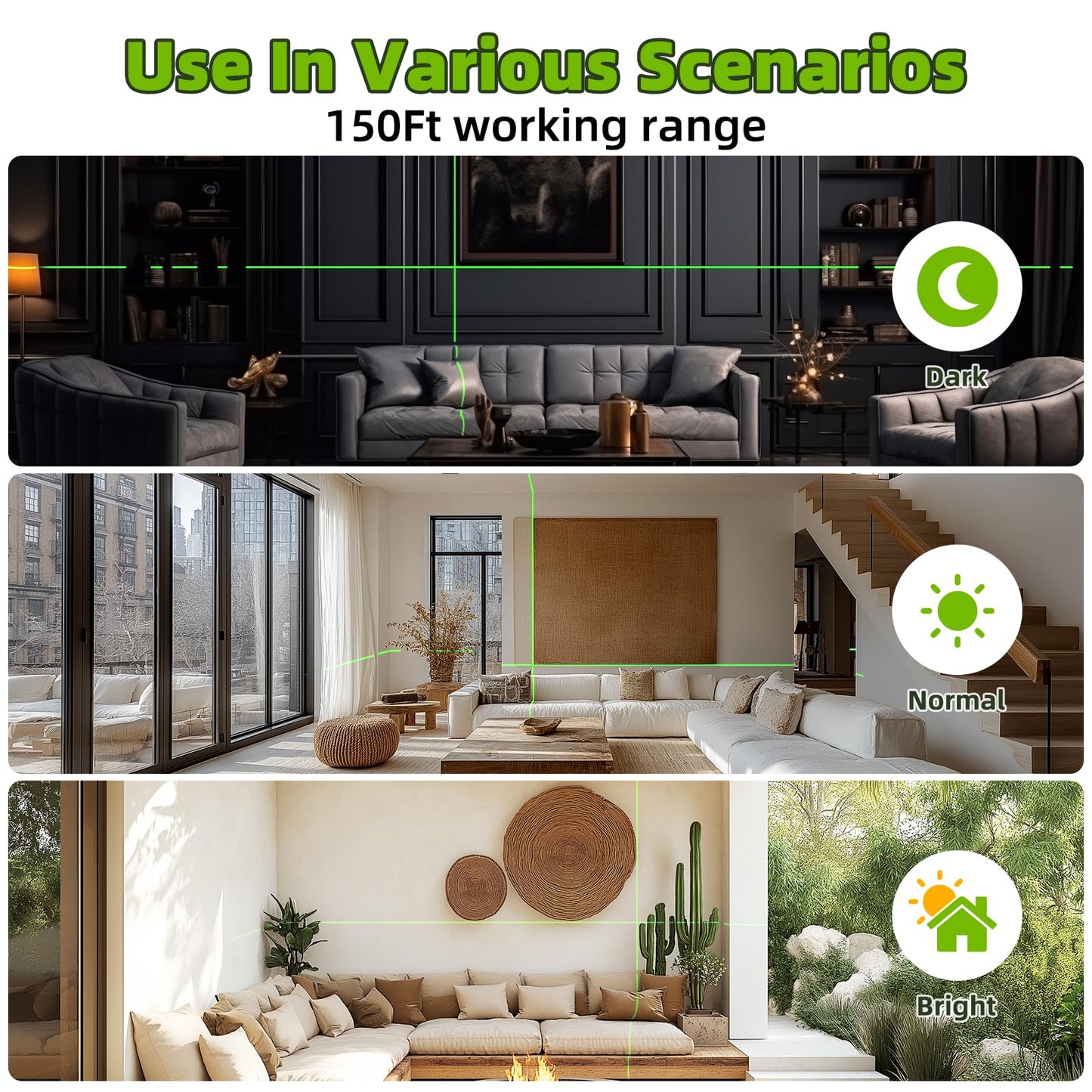 Laser Level with Tripod, Huepar 150Ft Self Leveling Lazer Level Outdoor Use, 150° Vertical Green Cross Line Level Laser for Picture Hanging, Tile, Construction Project - Pulse Mode (25.6 in Tripod)