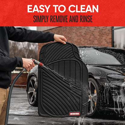 Motor Trend FlexTough Performance All Weather Rubber Car Floor Mats - 3 Piece Floor Mats Automotive Liners for Cars Truck SUV, Heavy-Duty Waterproof (Black)