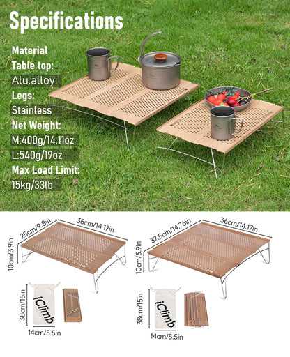iClimb Mini Solo Folding Table Ultralight Compact for Backpacking Camping Hiking Beach Picnic (Nature - S)