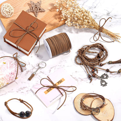 Leather String, Flat Suede Cord Faux Leather Cord Thin Leather Lace for Bracelets, Necklaces, Jewelry Making and Art Crafts (2.7 MM Brown)