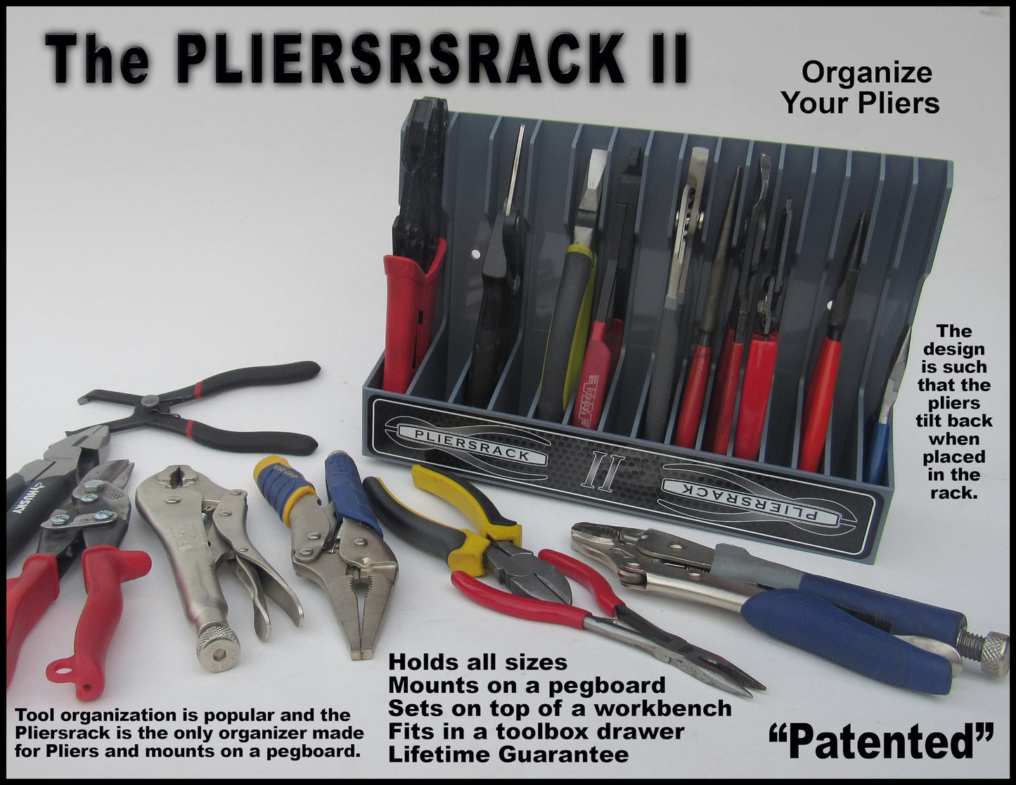 Plyworx Pliersrack PLR15 Plier Organizer - Sturdy Plastic 15 Pliers Holder For Tool Box or Pegboad Organization, Plier Rack Tool Organizers For Toolboxes And Storage