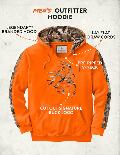Legendary Whitetails Men's Camo Hoodie Pullover Sweatshirt Midweight V-Neck Design, Inferno, X-Large