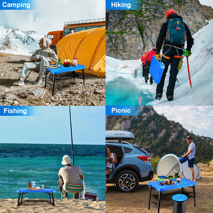 KPR Small Folding Table and Stool Set, Lightweight and Height Adjustable, Perfect for Camping, Picnic, Beach Also Ideal as Lap Desk, Bed Table, Portable Desk(Blue)