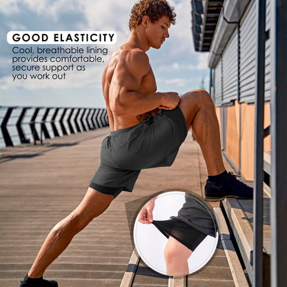 NIMOJIRO Men's 2 in 1 Running Shorts Workout Athletic Shorts Outdoor Sports with Liner Lightweight Training Yoga Gym Shorts with Phone Pockets