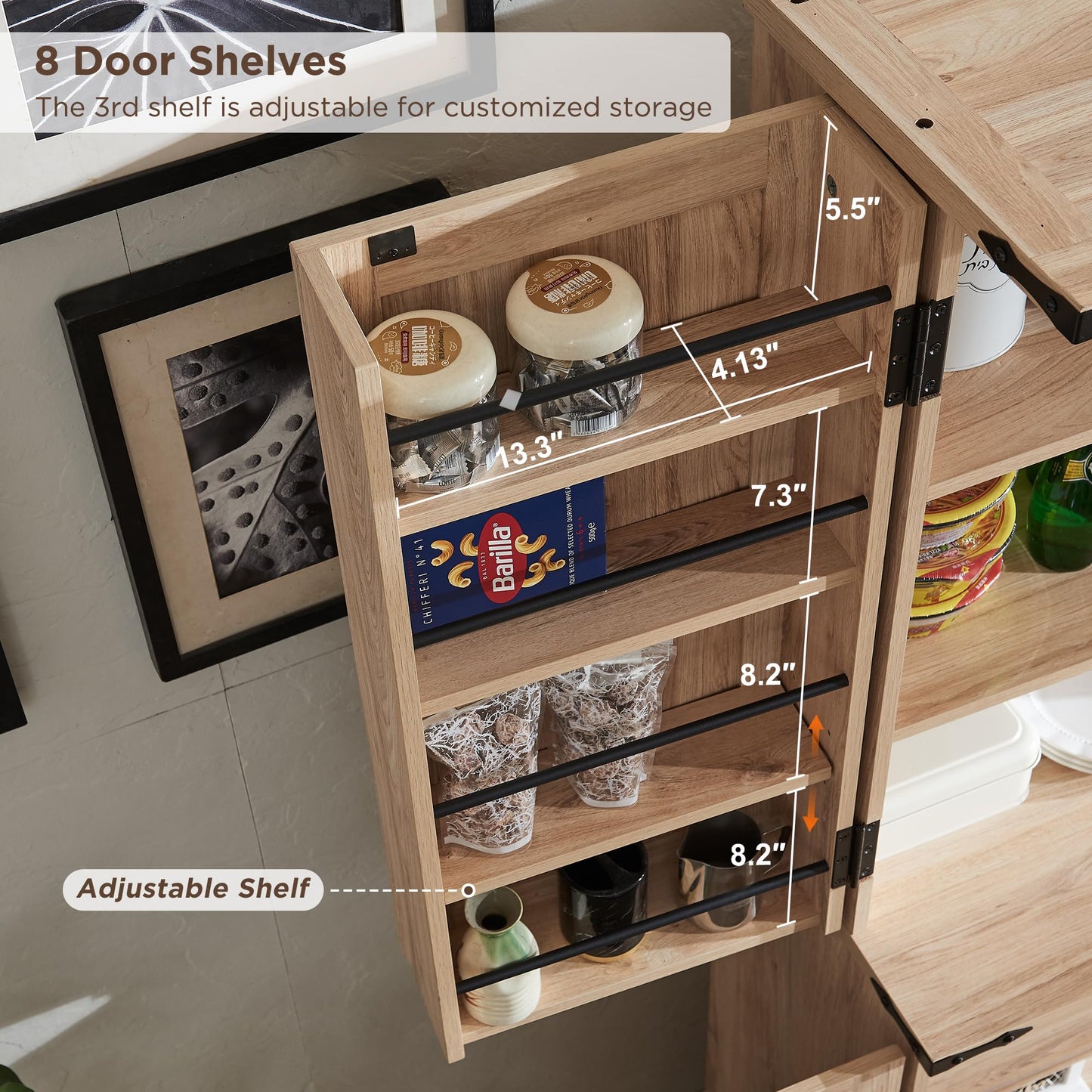 ACCOHOHO 72" Tall Kitchen Pantry with Natural Rattan Doors, Storage Cabinet with Organizer, Drawer and Adjustable Shelves, Wicker Cupboard for Kitchen, Dining Room, and Hallway, Natural Oak