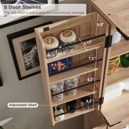 ACCOHOHO 72" Tall Kitchen Pantry with Natural Rattan Doors, Storage Cabinet with Organizer, Drawer and Adjustable Shelves, Wicker Cupboard for Kitchen, Dining Room, and Hallway, Natural Oak