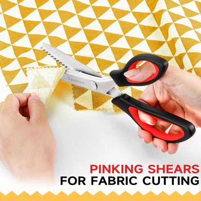 Pinking Shears for Fabric Cutting, Taotree 9.5" Sewing Scissors, Zig Zag Craft Scissors Decorative Edge, Fabric Sewing Supplies, Professional Handheld Dressmaking Arts Crafting Scrapbooking Supplies