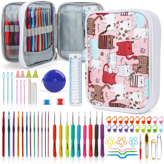 Katech Crochet Hooks Kit with Case, 85-Piece, Ergonomic Crochet Needles Weave Yarn Kits DIY Hand Knitting Art Tools for Beginners and Experienced Crochet Lovers