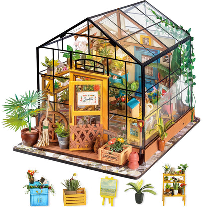 Rolife DIY Miniature House Kit-Mini Diorama 1/18 Greenhouse Dollhouse Building Kit with LED, Crafts for Adults Christmas Birthday Gift for Boys Girls Mom Home Decor (Cathy's Flower House)