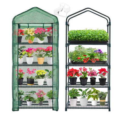 Purlyu Mini Greenhouse for Indoor Outdoor,Plant Green House 4-Tier Rack Stand Portable Greenhouses with Durable PE Cover for Seedling, 2.5x1.6x5.2 FT Ideal Gardening Gifts for Women Men(PLGH704G)