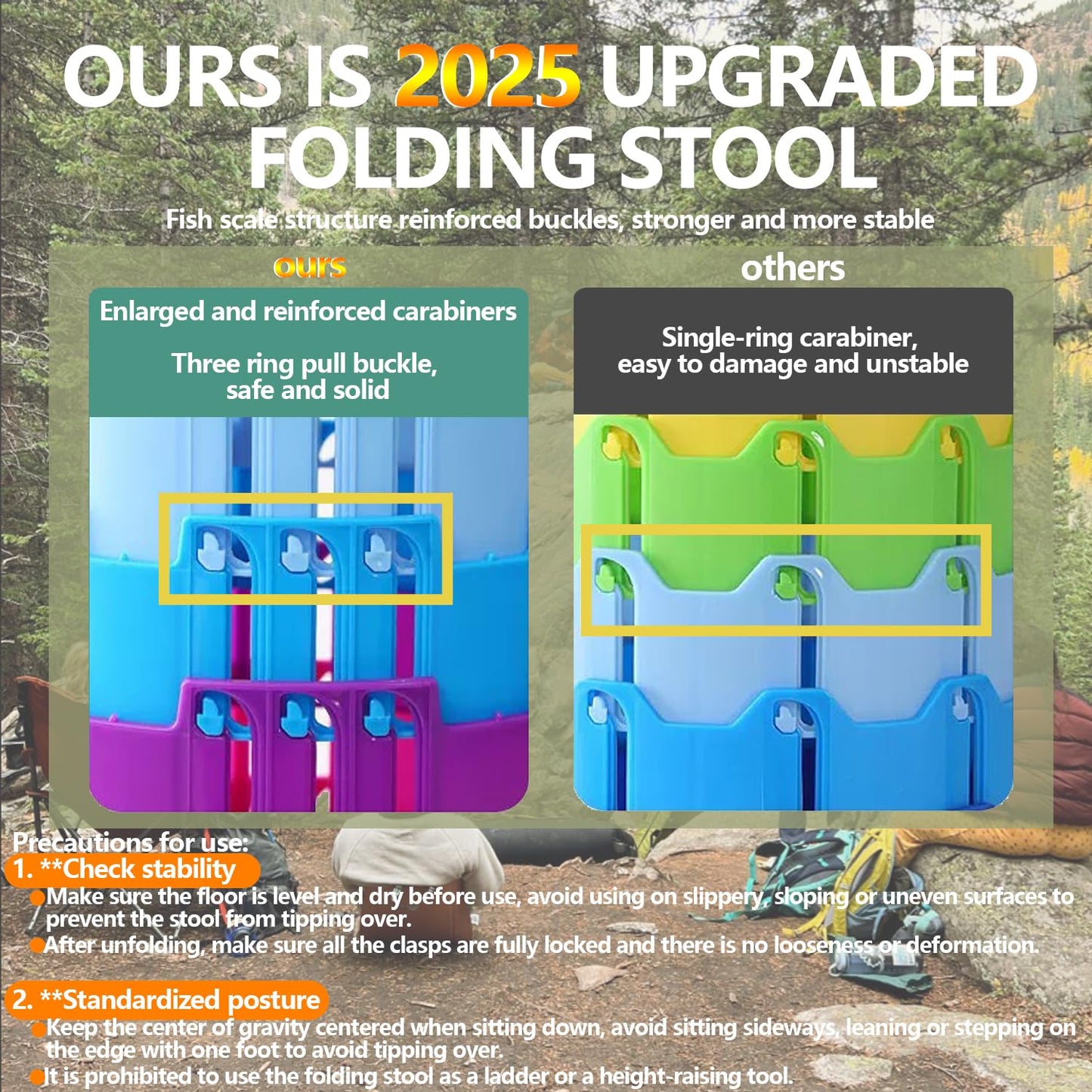 JAEMEYEM 2025 Collapsible Stool Chair, Max 660lb Upgraded Folding Stool, Lightweight, Sturdy, Adjustable, Portable, Foldable Seat Stools for Outdoor Camping Fishing Hiking BBQ