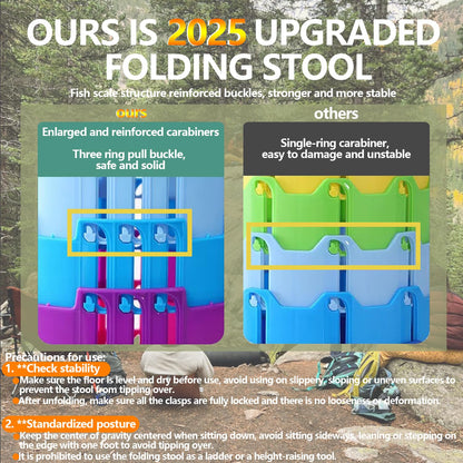 JAEMEYEM 2025 Collapsible Stool Chair, Max 660lb Upgraded Folding Stool, Lightweight, Sturdy, Adjustable, Portable, Foldable Seat Stools for Outdoor Camping Fishing Hiking BBQ