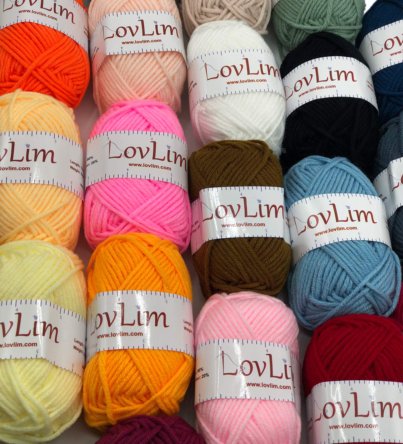 LovLim Crochet Yarn kit, 24 Soft Cotton Yarn skeins, 1500+ Yards, for Crochet and Knitting, Craft DK Yarn, Free Crochet/Amigurumi Patterns, Perfect Starter kit
