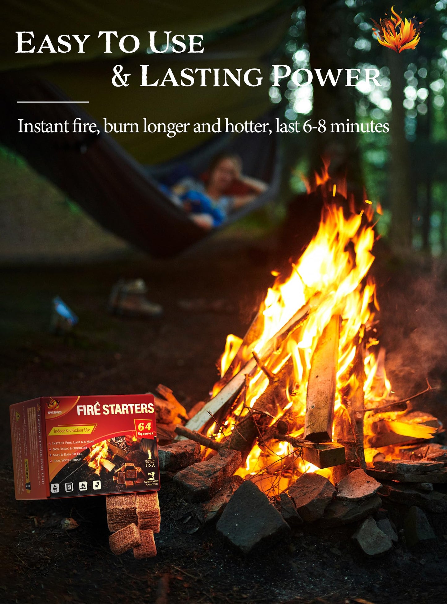 Nvkrvks Fire Starter, Easy-Burning Fire Starter Squares for Wood Stoves, Campfires, Grill Pit and Fireplace, Natural & Waterproof BBQ Fire Starters, 64 Mini Square