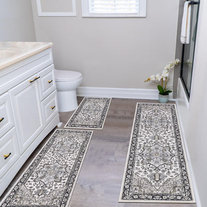 HEBE Boho Kitchen Rug Sets 3 Piece with Runner Non Slip Kitchen Rugs and Mats Washable Kitchen Mats for Floor Thick Kitchen Floor Mat Carpet Runner Rugs for Hallway Laundry Holiday Decor