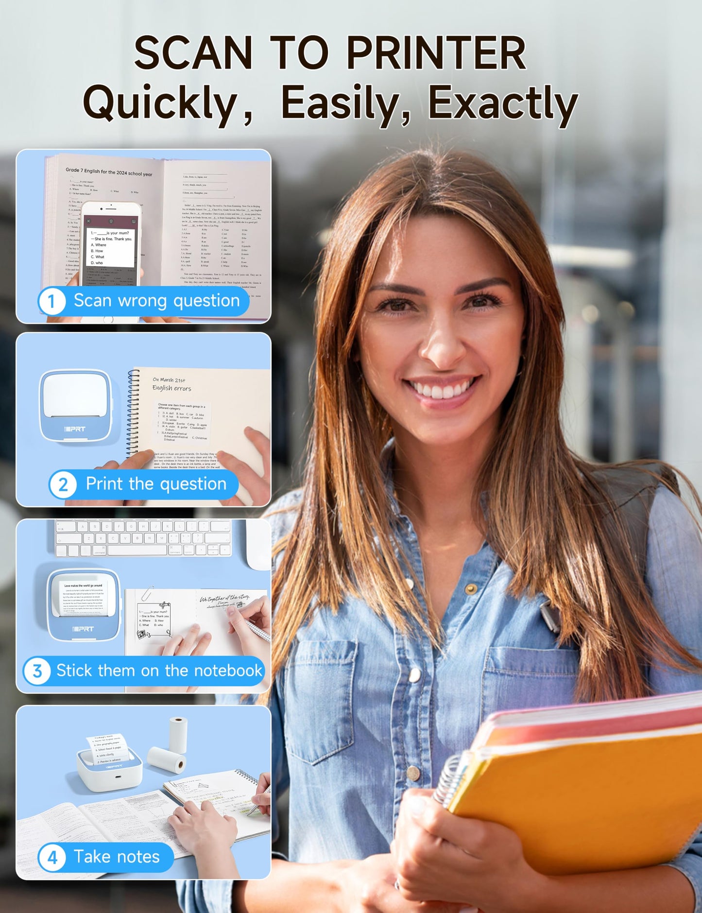 iDPRT Portable Sticker Maker Machine with 1 Roll Sticker Paper, Mini Printer Efficiently and Quickly, Thermal Printer for Study Notes, Pictures, DIY, Label, Free App with Multiple Templates, Blue