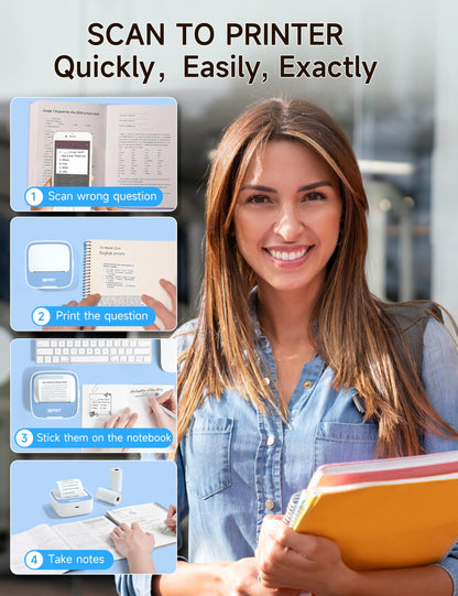 iDPRT Portable Sticker Maker Machine with 1 Roll Sticker Paper, Mini Printer Efficiently and Quickly, Thermal Printer for Study Notes, Pictures, DIY, Label, Free App with Multiple Templates, Blue