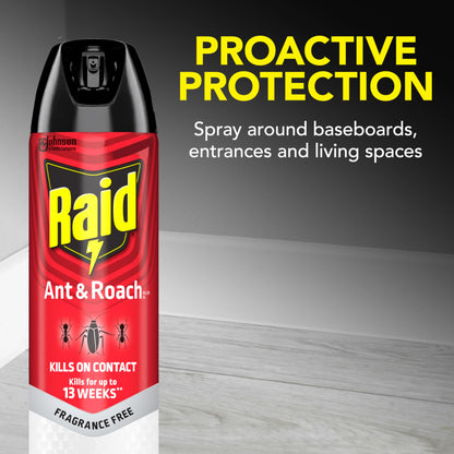 Raid Ant and Roach Killer, Fragrance Free, 17.5 OZ