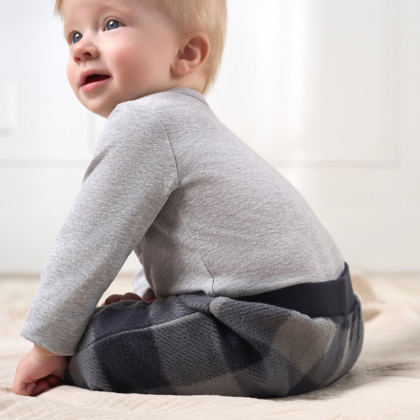 Gerber Baby Boy's 4-Pack Microfleece Pants, Navy Gingham