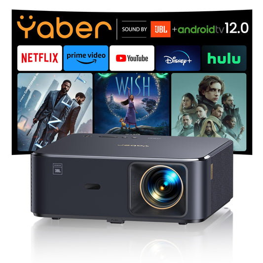 Projector 4K with Google TV, YABER K2s WiFi 6 Bluetooth Projector, Sound by JBL, Dolby Audio, Auto Focus & Keystone,Native 1080P 4K Supported Outdoor Movie Projector with Netflix 7000+ Apps
