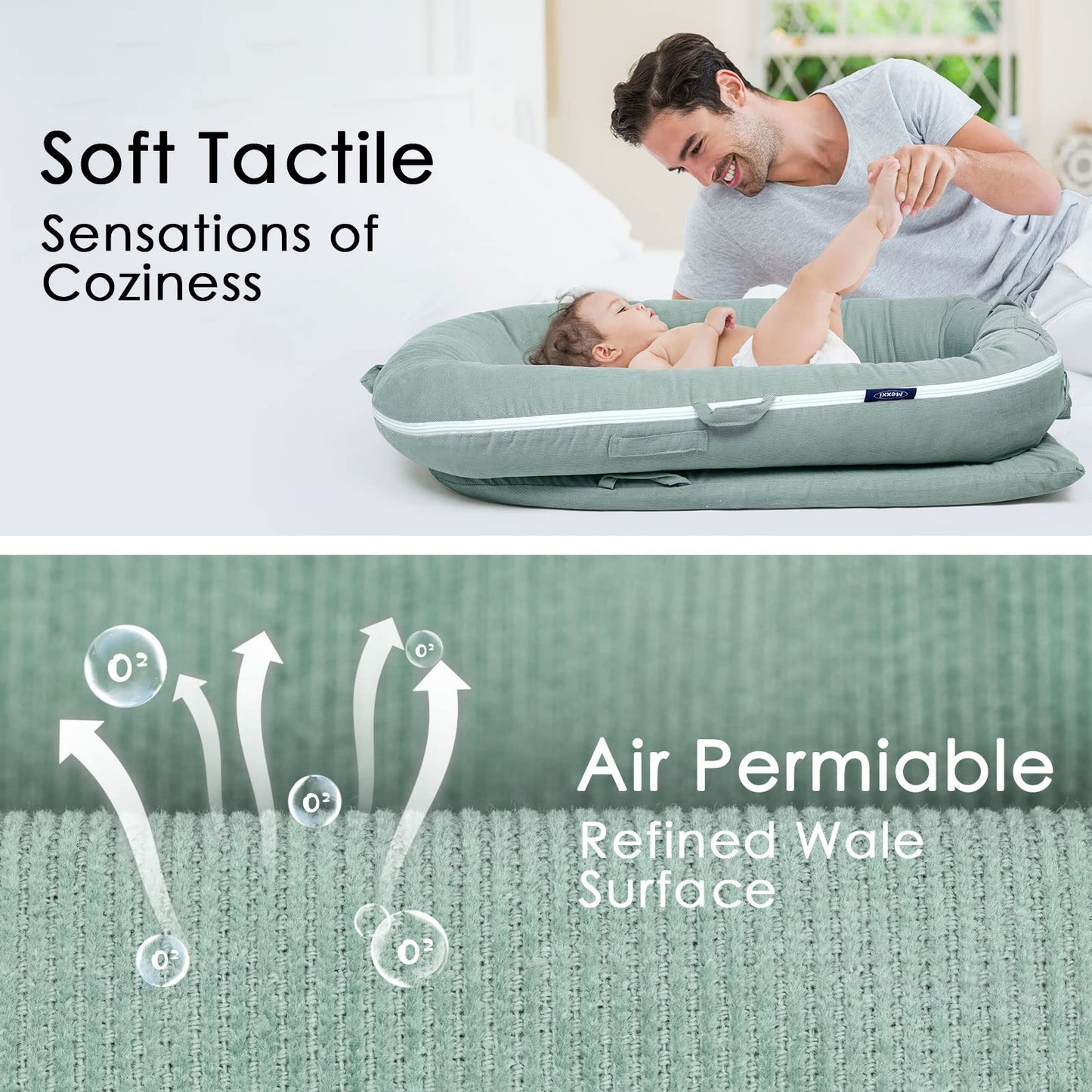 MEXXI Baby Nest Replacement Cover | Premium Quality Cotton | Hypoallergenic Lounger Cover Cotton Newborn Lounger Cover(Cover Only) (Corduroy Sage Green)