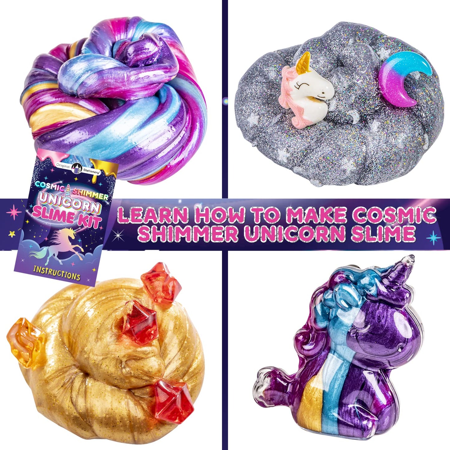 Original Stationery Cosmic Shimmer Unicorn Slime Kit – Creative Crafting Set for Making Enchanting Toys with Galaxy Glitter and Rainbow Hues