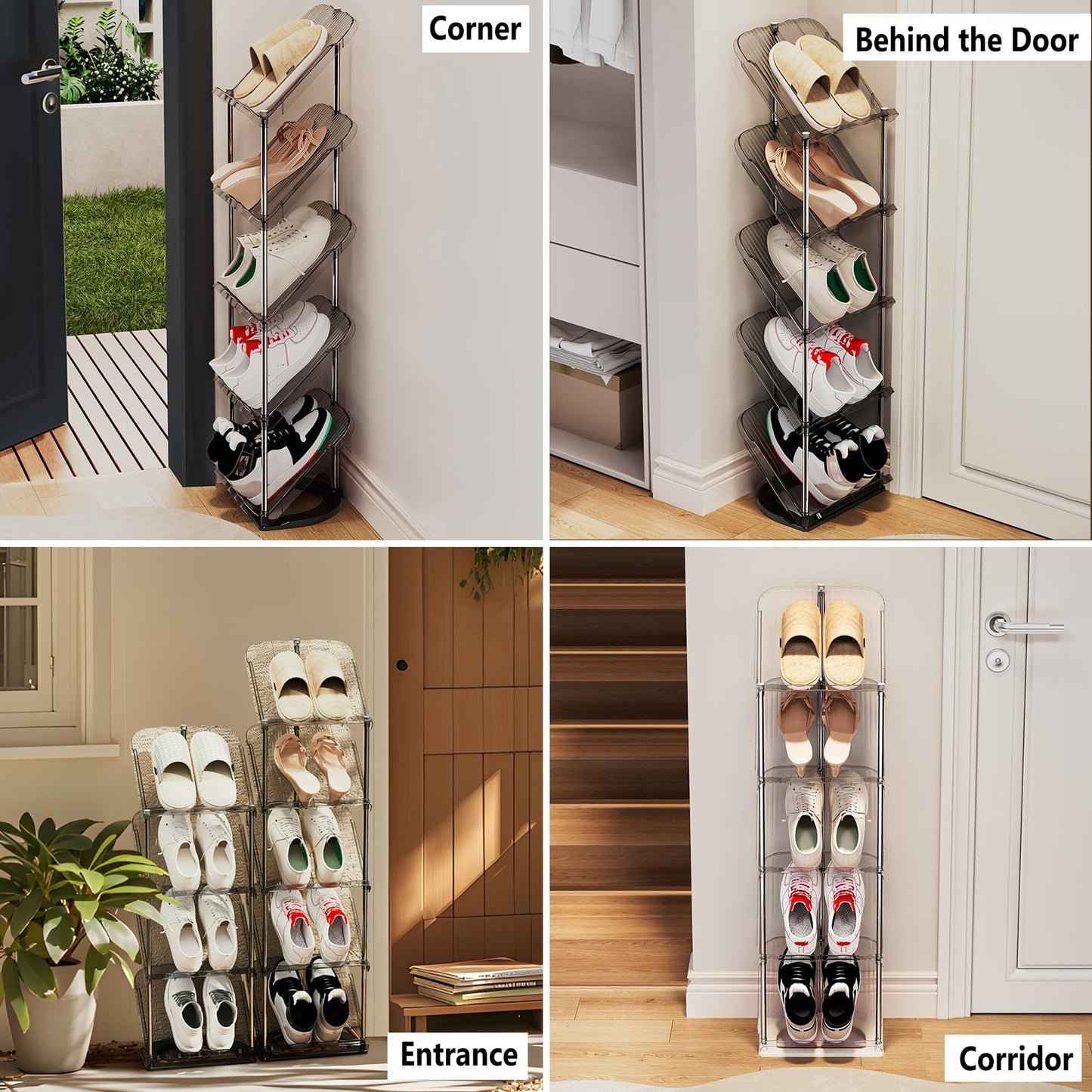 Patinao Sloping Narrow Shoe Rack 5 Tiers - Free Standing Vertical Shoes Racks for Small Spaces and Corner, Shoe Storage Organizer for Entryway, Tall Slim Shoe Shelf Cabinet for Shoes and Boots