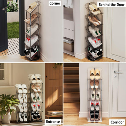 Patinao Sloping Narrow Shoe Rack 5 Tiers - Free Standing Vertical Shoes Racks for Small Spaces and Corner, Shoe Storage Organizer for Entryway, Tall Slim Shoe Shelf Cabinet for Shoes and Boots