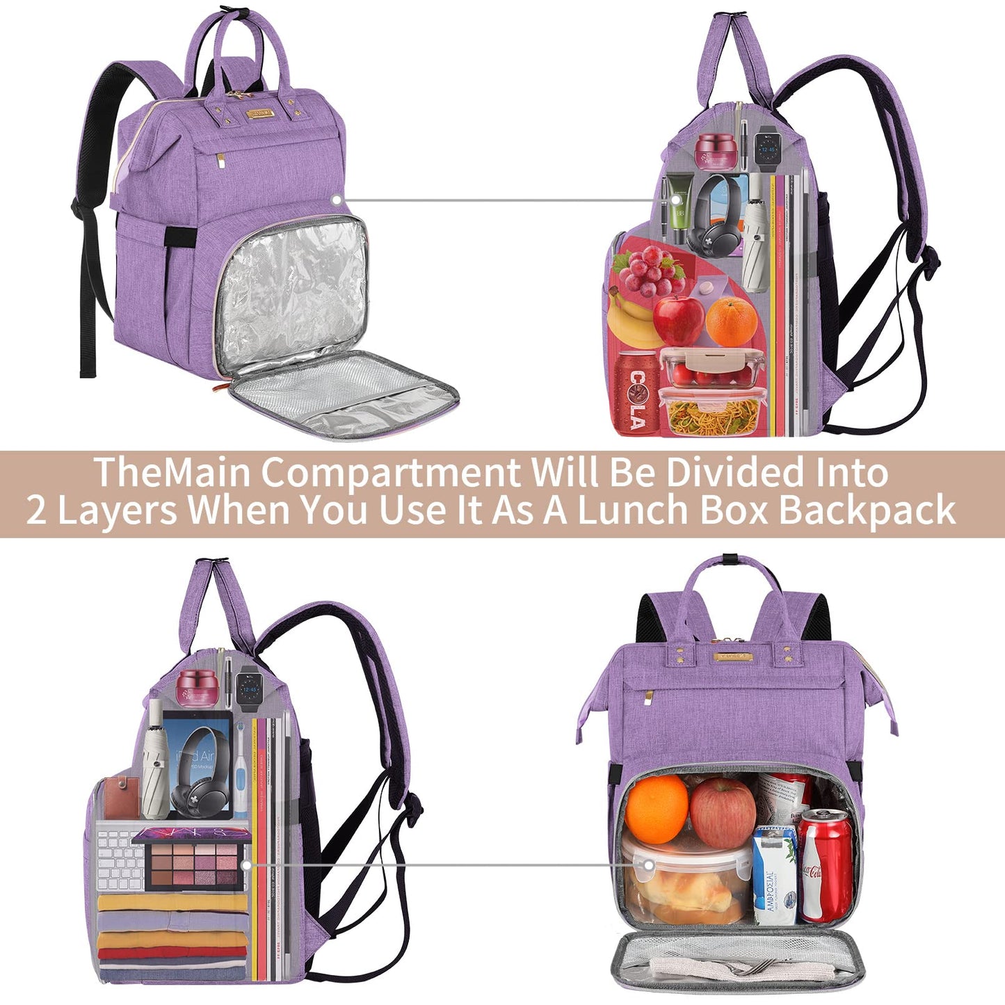 JCDOBEST Lunch Bag Backpack, Insulated Cooler Backpack Lunch Box Laptop Backpack with USB Port for Women Men