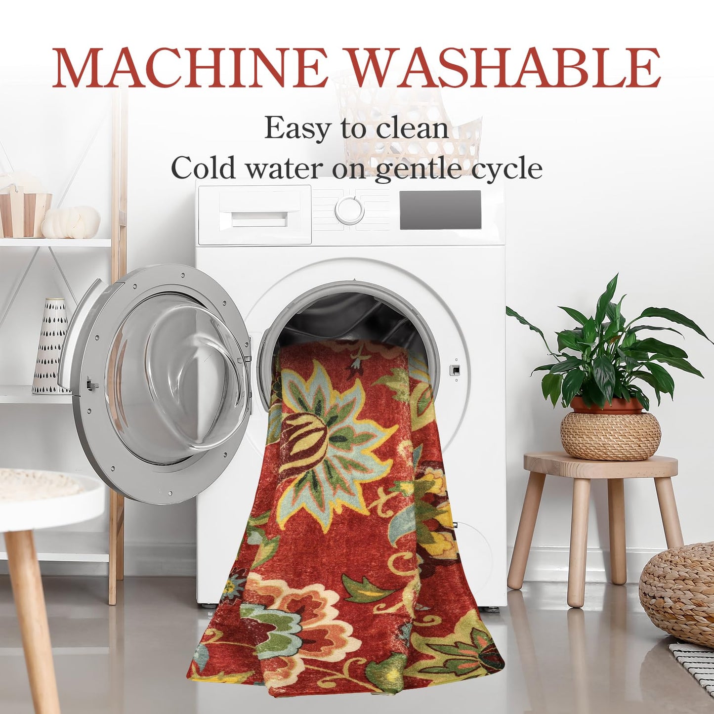 Lahome Red Kitchen Rugs - 2'x3' Small Entryway Rug Washable Kitchen Mat, Non Slip Area Rug Throw Modern Floral Rugs Door Mat for Bathroom Bedroom