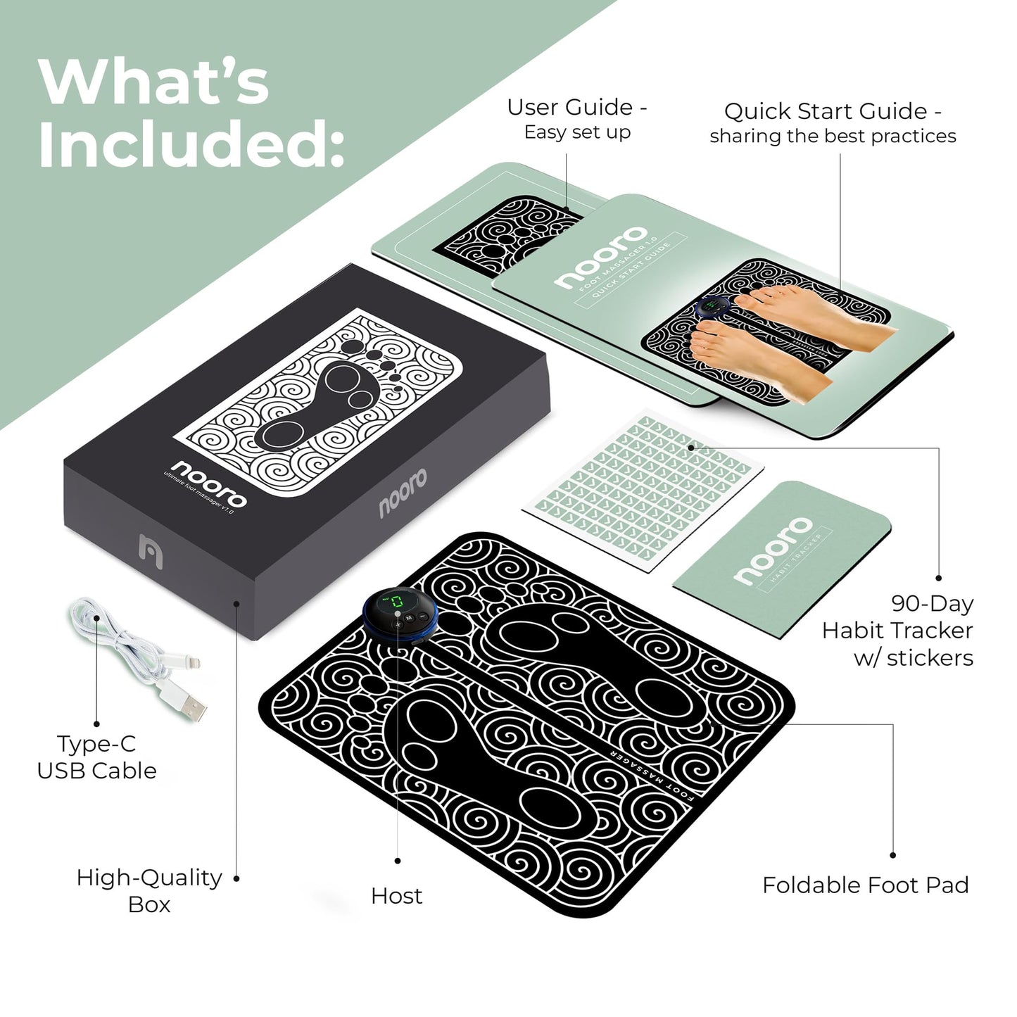 nooro Portable Foot Massager - Soothing Comfort & Revitalization for Tired Feet, 15 Minute Massage with 6 Settings, Pulse Sensation with Deep Tissue Results