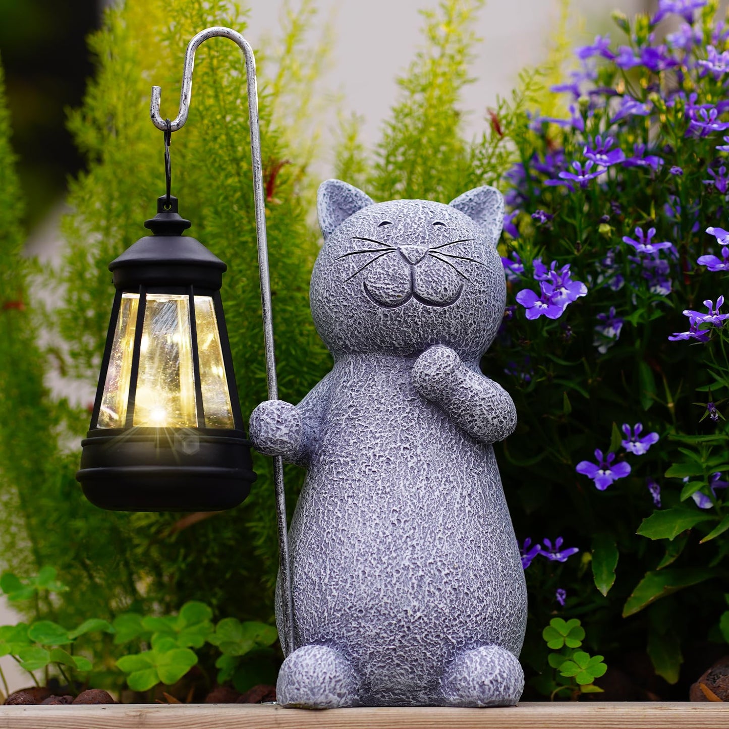 Qeeman Garden Decor Solar Statues: Mothers Day Birthday Gifts for Mom Grandma Women Sister Wife Lady Lover - Front Patio Balcony Yard Art Lawn Ornaments Porch Outdoor Outside Decorations (Cat)