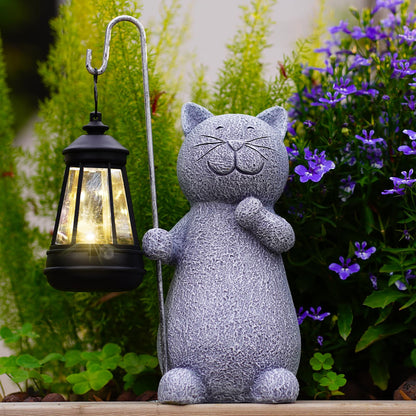 Qeeman Garden Decor Solar Statues: Mothers Day Birthday Gifts for Mom Grandma Women Sister Wife Lady Lover - Front Patio Balcony Yard Art Lawn Ornaments Porch Outdoor Outside Decorations (Cat)