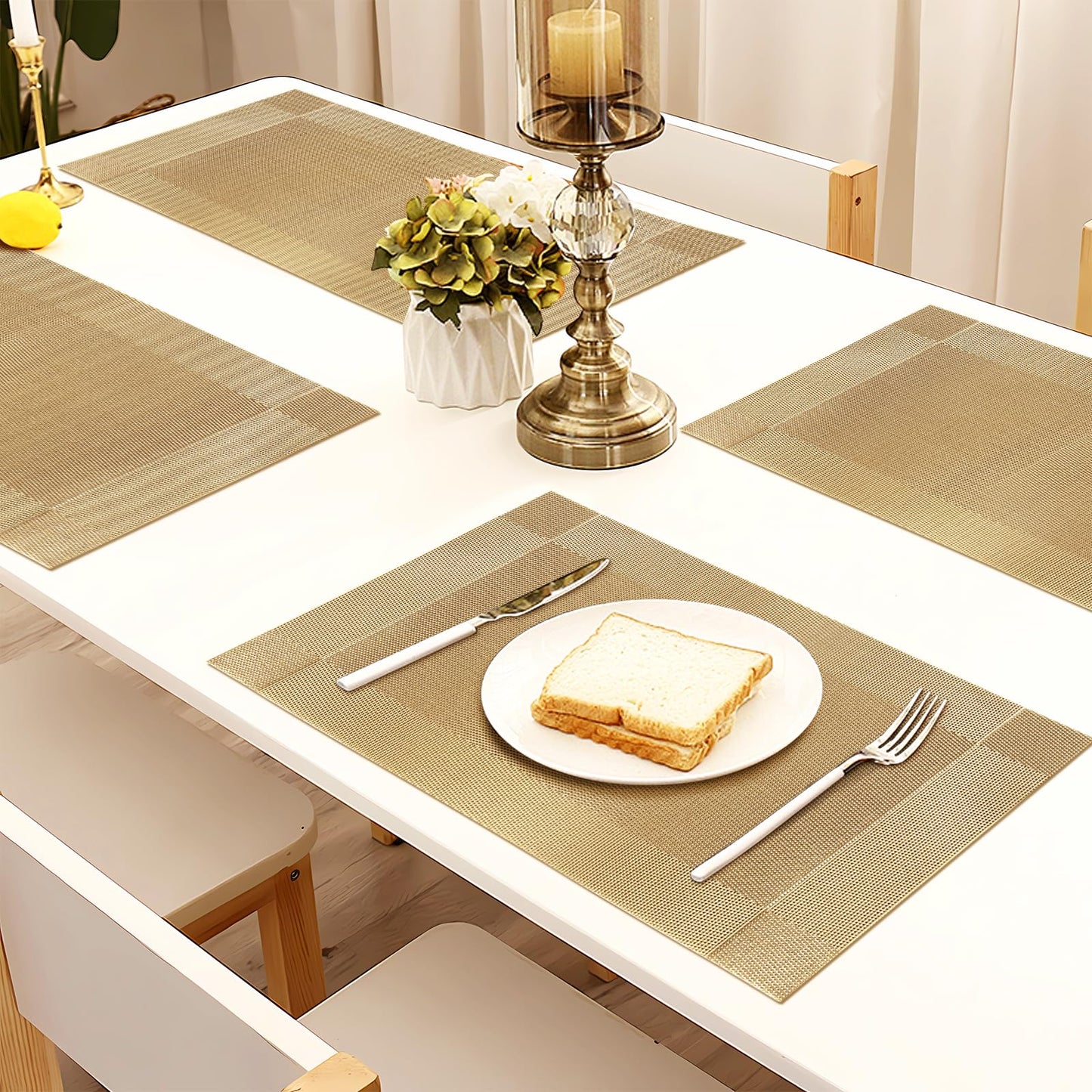 Placemats Set of 6, Place Mats for Kitchen Dining Table, Heat-Resistant Anti-Skid Stain Washable PVC Table Mats, Easy to Cleaning Woven Vinyl Dinner Mats