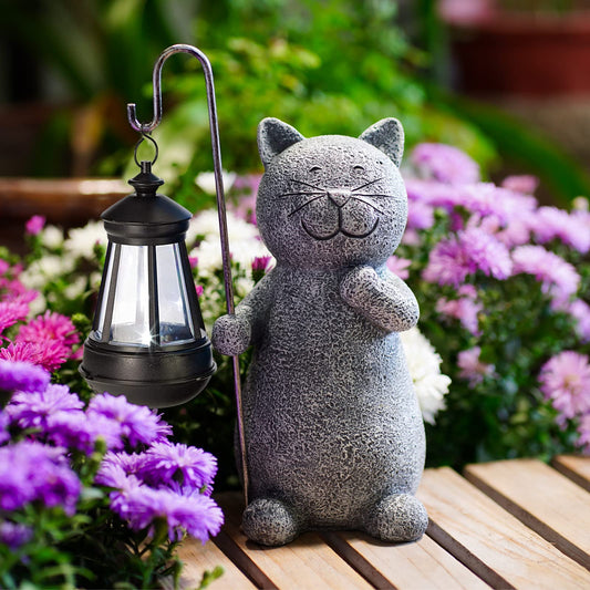 Qeeman Garden Decor Solar Statues: Mothers Day Birthday Gifts for Mom Grandma Women Sister Wife Lady Lover - Front Patio Balcony Yard Art Lawn Ornaments Porch Outdoor Outside Decorations (Cat)