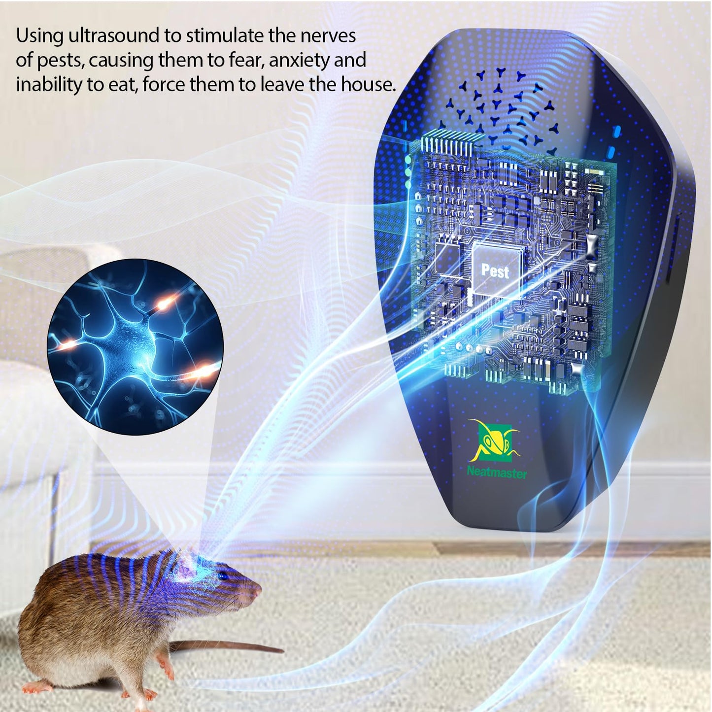 Neatmaster Ultrasonic Pest Repeller, Electronic Pest Repellent Ultrasonic Plug in for Roach, Mosquito, Mice, Spider, Ant, Flea, Bug, Pest Control for House Garage Office Hotel