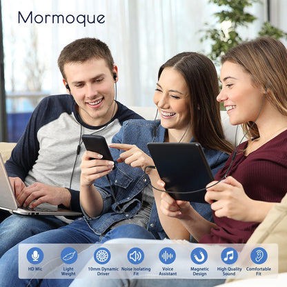 MORMOQUE EP-06 Wired Earbuds in-Ear Earphones,Build-in Microphone Noise Isolating Headphones,3.5mm Jack 4.9ft Long Cord Ear Buds,HD Bass Audio,with 6 Ear Tips,for Smartphones/Laptop/Computer Etc-Black