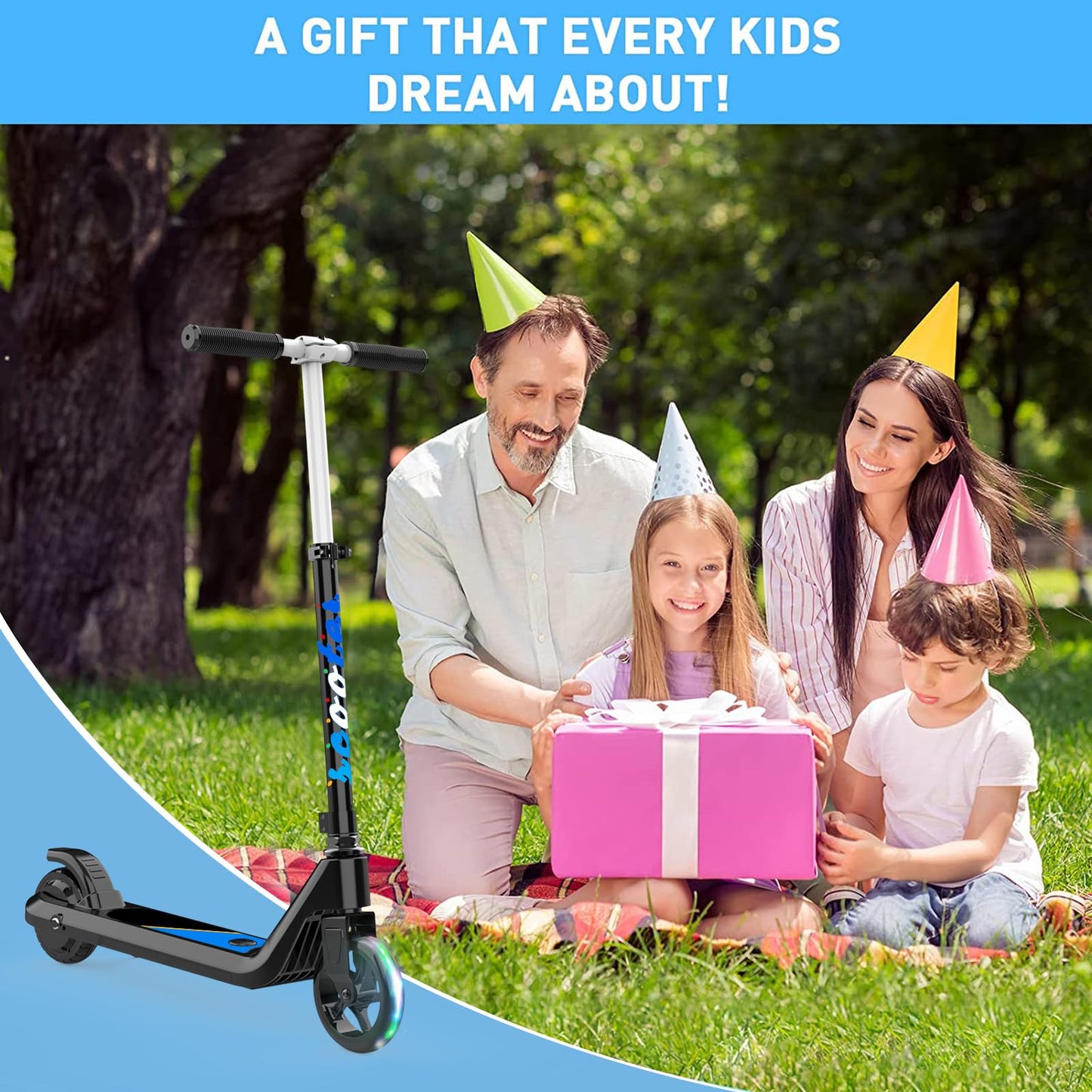 LINGTENG Electric Scooter for Kids Age of 6-9, Kick-Start Boost Scooter with Adjustable Speed and Height, Flash Wheel & Deck Lights