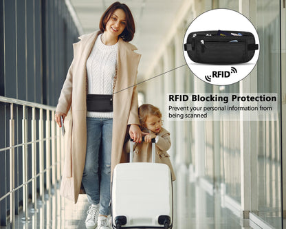Money Belt for Travel Women Hidden Ginsco Slim RFID Blocking Passport Holder Unisex Travel Money Belt Under Clothes Anti Theft Travel Hidden Wallet for Travelling Workout Running Black 11''