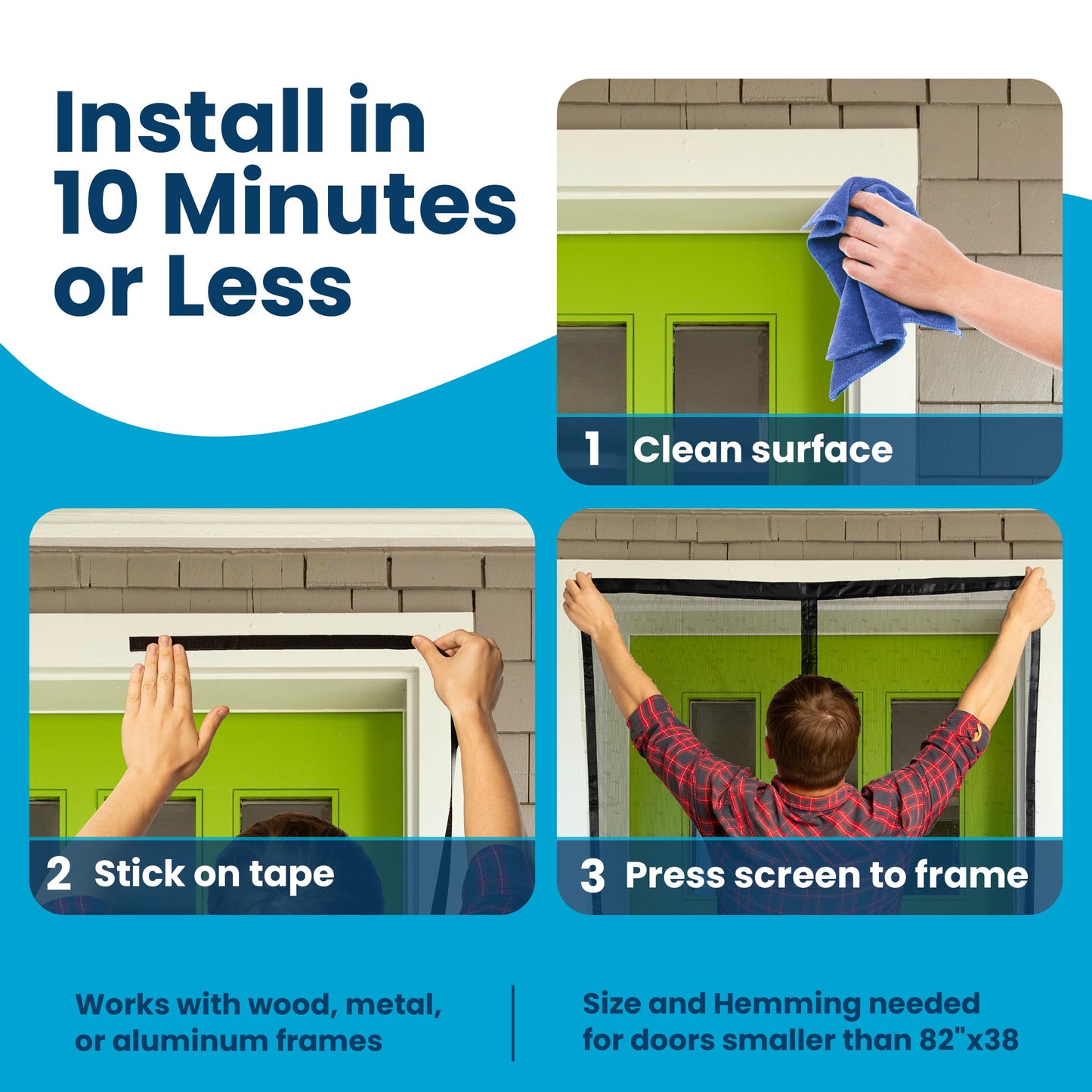 Magnetic Screen Door - Bugs Out, Breeze in - 9min Install Auto-Sealing Heavy Duty Double Stitched Mesh, 52 Magnets, Hands Free Sliding & Patio Door Net, Pet & Kid Friendly, 38 x 82 Inch, Flux Phenom